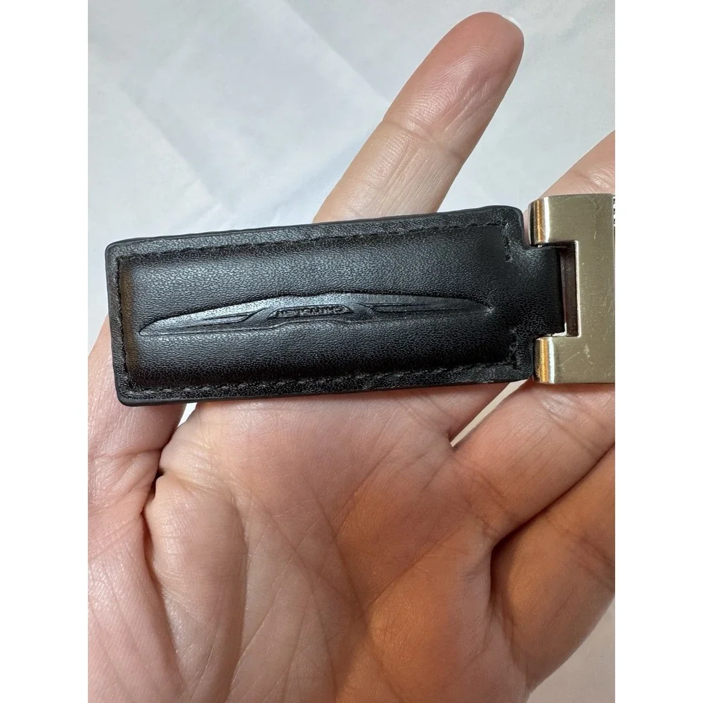 2016 CHRYSLER BLACK Leather Metal Keychain Key Ring Embossed OEM